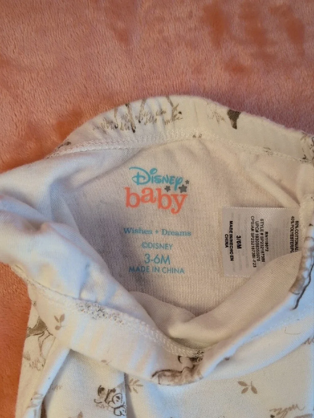 Disney Bambi 3/6m Matching Set With Beanie And Bib